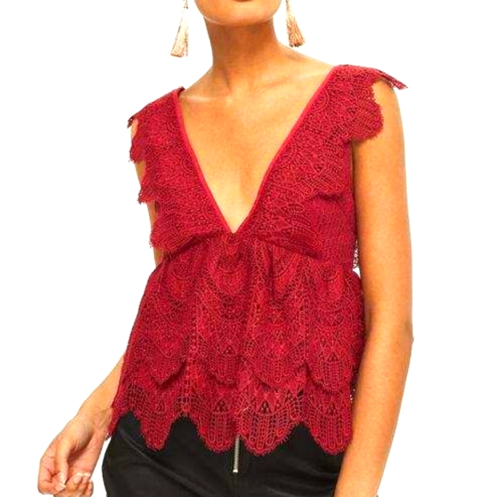 Topshop Red Lace Top